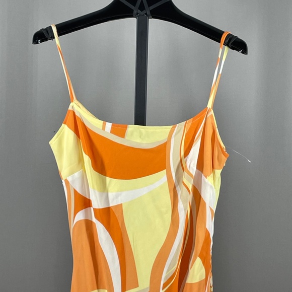 Joseph Ribkoff Dress Womens 8 orange yellow floral midi slip designer vintage - Picture 2 of 9